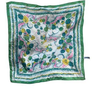 JAPAN Vintage green yellow Dot Art circles print hand rolled sewn 22" sq…